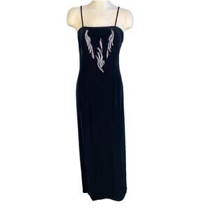 💚 Joseph Ribkoff Womens 10 Dark Green Velvet Embellished Evening Gown 💚